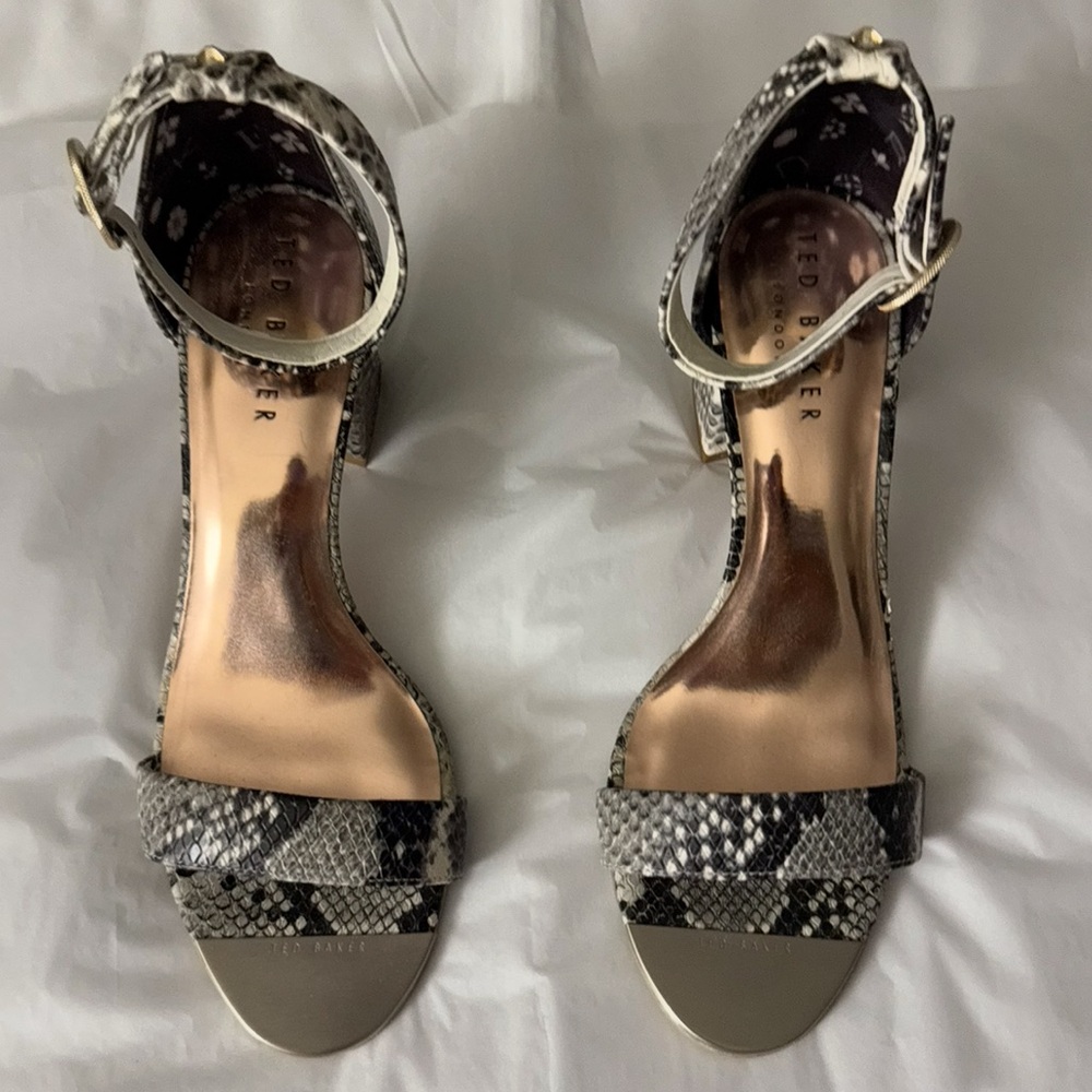 Ted Baker London Leather Embossed Snakeskin Block Heel Sandals